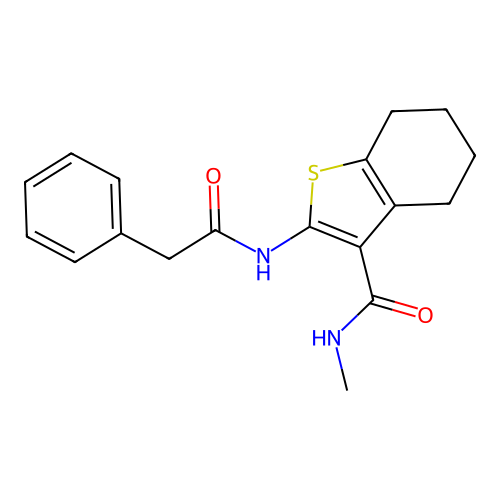 N-methyl-2-(2-phenylacetamido)-4,5,6,7-tetrahydrobenzo[b]thiophene-3-carboxamide structure