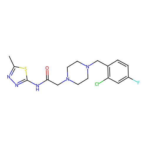 2-[4-[(2-chloro-4-fluorophenyl)methyl]piperazin-1-yl]-N-(5-methyl-1,3,4-thiadiazol-2-yl)acetamide structure