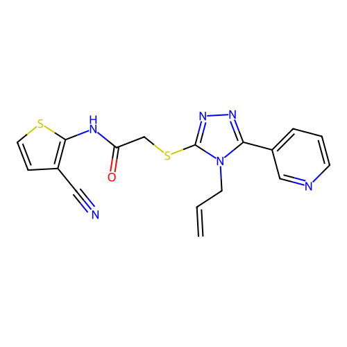 N-(3-cyanothiophen-2-yl)-2-[(4-prop-2-enyl-5-pyridin-3-yl-1,2,4-triazol-3-yl)sulfanyl]acetamide structure