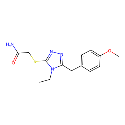 2-[[4-Ethyl-5-[(4-methoxyphenyl)methyl]-1,2,4-triazol-3-yl]sulfanyl]acetamide structure