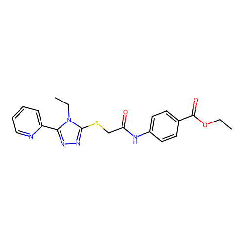 Ethyl 4-[2-(4-ethyl-5-(2-pyridyl)-1,2,4-triazol-3-ylthio)acetylamino]benzoate structure