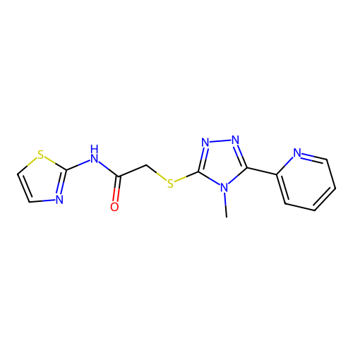 2-[(4-methyl-5-pyridin-2-yl-1,2,4-triazol-3-yl)sulfanyl]-N-(1,3-thiazol-2-yl)acetamide structure