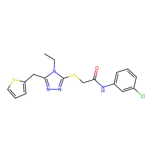 N-(3-chlorophenyl)-2-{[4-ethyl-5-(thiophen-2-ylmethyl)-4H-1,2,4-triazol-3-yl]sulfanyl}acetamide structure
