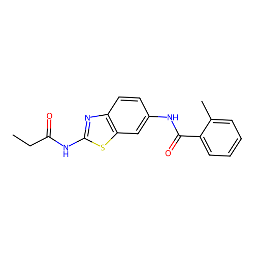 2-methyl-N-[2-(propanoylamino)-1,3-benzothiazol-6-yl]benzamide structure