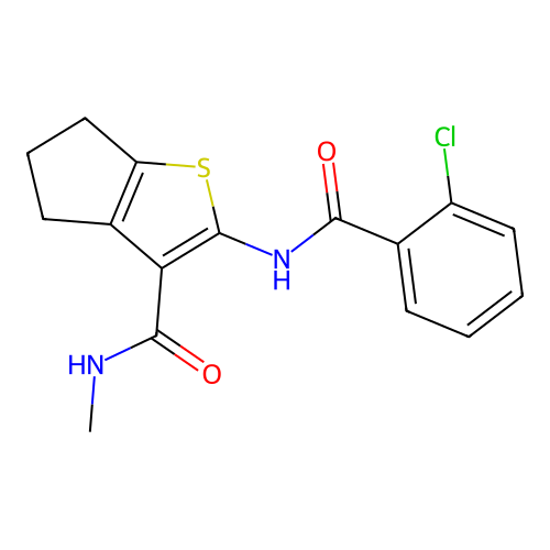 2-(2-chlorobenzamido)-N-methyl-4H,5H,6H-cyclopenta[b]thiophene-3-carboxamide structure