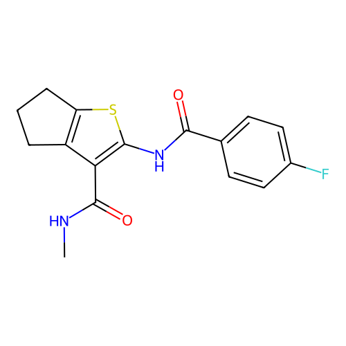 2-(4-fluorobenzamido)-N-methyl-4H,5H,6H-cyclopenta[b]thiophene-3-carboxamide structure