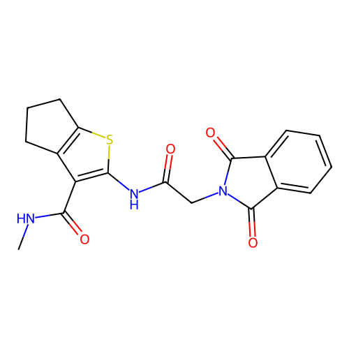 2-[2-(1,3-dioxo-2,3-dihydro-1H-isoindol-2-yl)acetamido]-N-methyl-4H,5H,6H-cyclopenta[b]thiophene-3-carboxamide structure