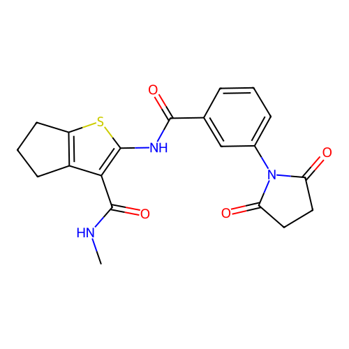 2-[[3-(2,5-dioxopyrrolidin-1-yl)benzoyl]amino]-N-methyl-5,6-dihydro-4H-cyclopenta[b]thiophene-3-carboxamide structure