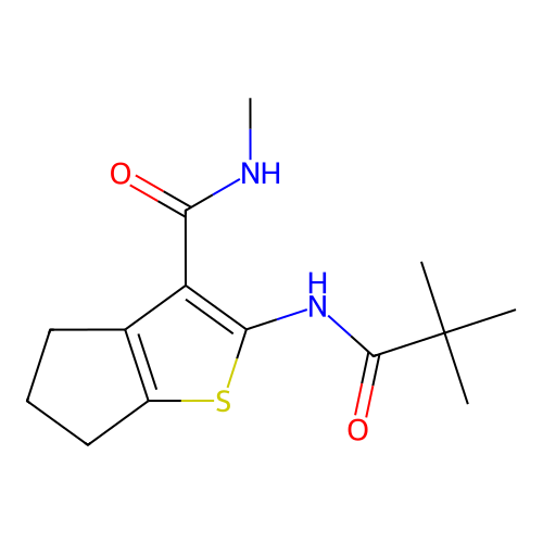 N-methyl-2-pivalamido-5,6-dihydro-4H-cyclopenta[b]thiophene-3-carboxamide structure