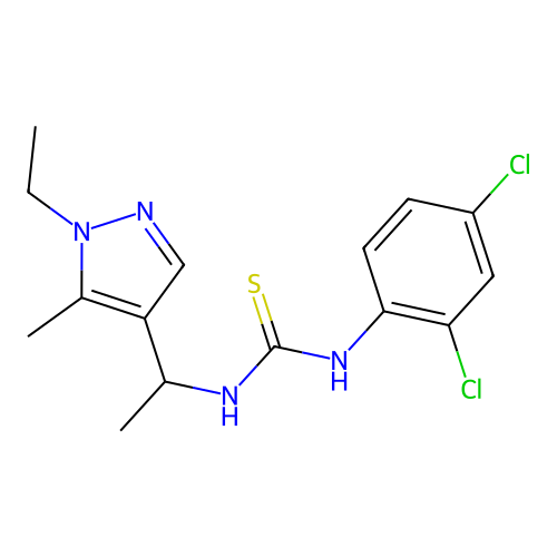 1-(2,4-Dichlorophenyl)-3-[1-(1-ethyl-5-methylpyrazol-4-yl)ethyl]thiourea structure