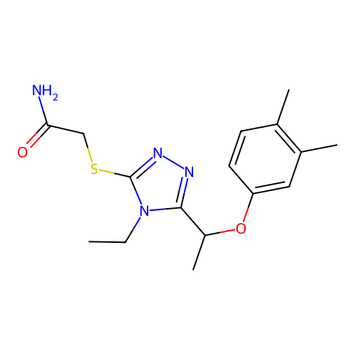 2-({5-[1-(3,4-dimethylphenoxy)ethyl]-4-ethyl-4H-1,2,4-triazol-3-yl}sulfanyl)acetamide structure