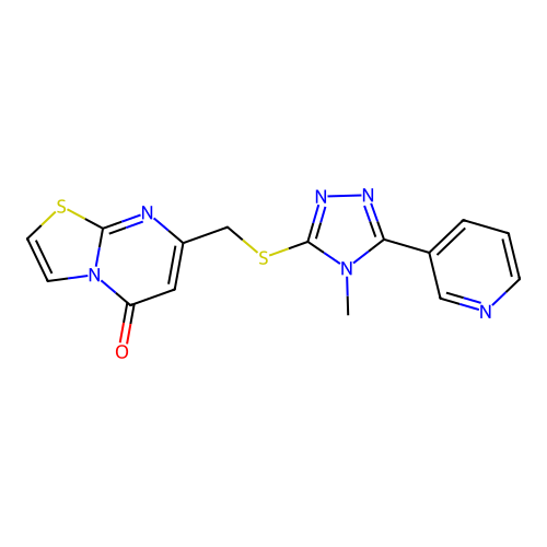 7-[(4-methyl-5-pyridin-3-yl-1,2,4-triazol-3-yl)sulfanylmethyl]-[1,3]thiazolo[3,2-a]pyrimidin-5-one structure