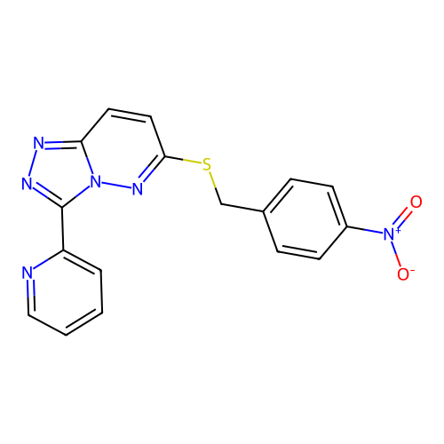 6-((4-nitrobenzyl)thio)-3-(pyridin-2-yl)-[1,2,4]triazolo[4,3-b]pyridazine structure