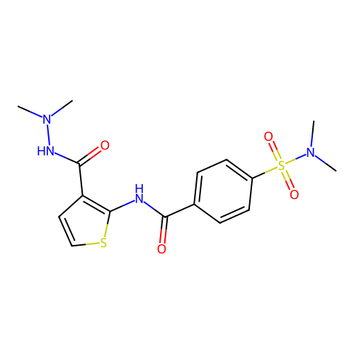 N-[3-(dimethylaminocarbamoyl)thiophen-2-yl]-4-(dimethylsulfamoyl)benzamide structure