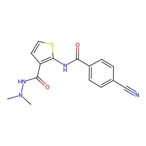 4-cyano-N-[3-(dimethylaminocarbamoyl)thiophen-2-yl]benzamide structure