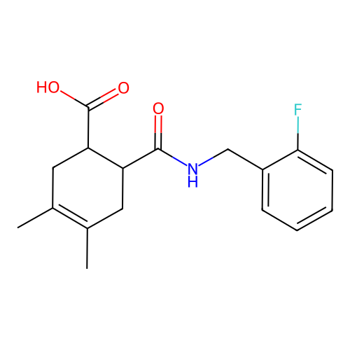 6-[(2-Fluorobenzyl)carbamoyl]-3,4-dimethylcyclohex-3-ene-1-carboxylic acid structure