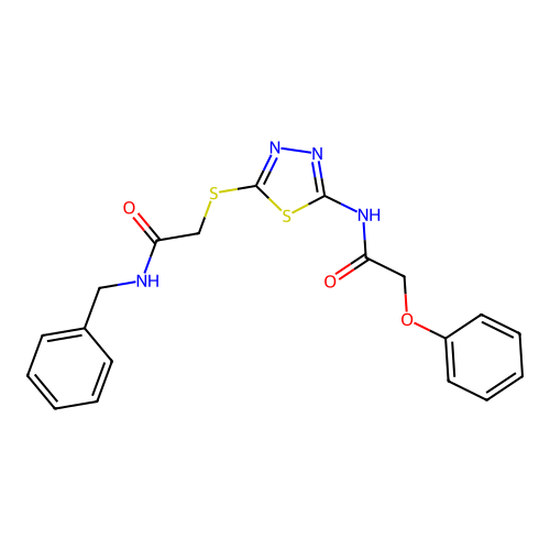 N-benzyl-2-((5-(2-phenoxyacetamido)-1,3,4-thiadiazol-2-yl)thio)acetamide structure