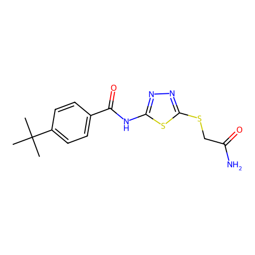 N-[5-(2-amino-2-oxoethyl)sulfanyl-1,3,4-thiadiazol-2-yl]-4-tert-butylbenzamide structure