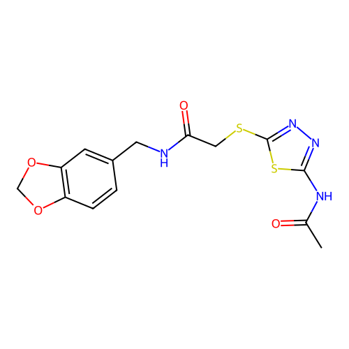 N-[(2H-1,3-benzodioxol-5-yl)methyl]-2-[(5-acetamido-1,3,4-thiadiazol-2-yl)sulfanyl]acetamide structure