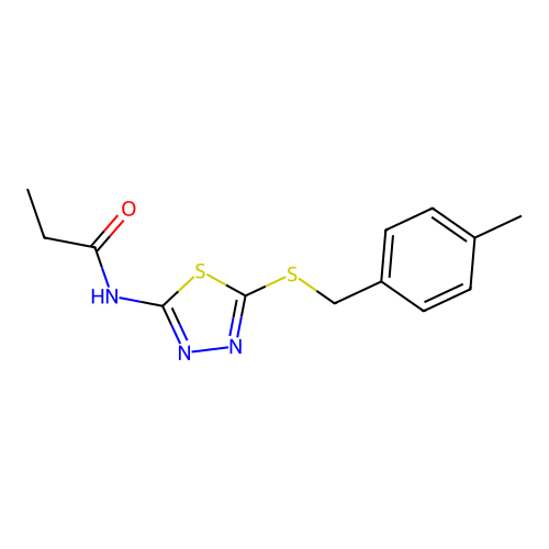 N-(5-((4-methylbenzyl)thio)-1,3,4-thiadiazol-2-yl)propionamide structure