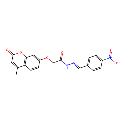 (E)-2-((4-methyl-2-oxo-2H-chromen-7-yl)oxy)-N'-(4-nitrobenzylidene)acetohydrazide structure