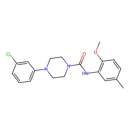 4-(3-chlorophenyl)-N-(2-methoxy-5-methylphenyl)piperazine-1-carboxamide structure