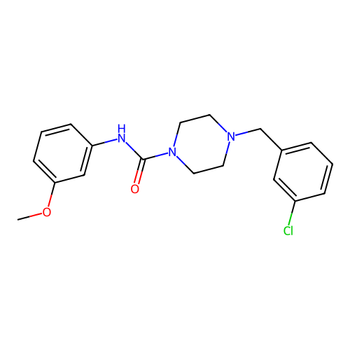 4-[(3-chlorophenyl)methyl]-N-(3-methoxyphenyl)piperazine-1-carboxamide structure