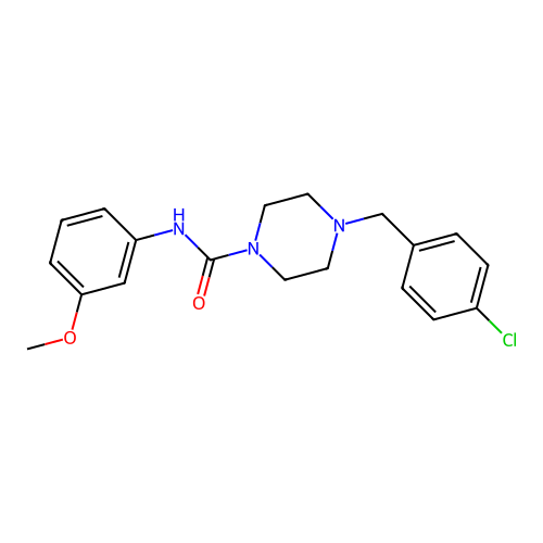 4-[(4-chlorophenyl)methyl]-N-(3-methoxyphenyl)piperazine-1-carboxamide structure