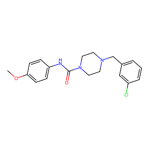 4-[(3-chlorophenyl)methyl]-N-(4-methoxyphenyl)piperazine-1-carboxamide structure