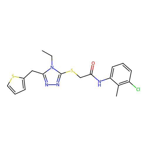 N-(3-chloro-2-methylphenyl)-2-{[4-ethyl-5-(thiophen-2-ylmethyl)-4H-1,2,4-triazol-3-yl]sulfanyl}acetamide structure