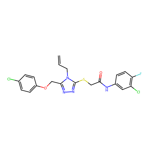 2-((4-allyl-5-((4-chlorophenoxy)methyl)-4H-1,2,4-triazol-3-yl)thio)-N-(3-chloro-4-fluorophenyl)acetamide structure