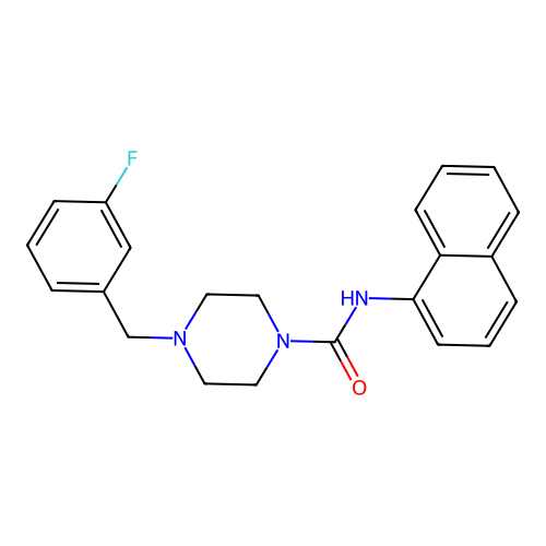 4-[(3-fluorophenyl)methyl]-N-naphthalen-1-ylpiperazine-1-carboxamide structure