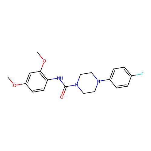 N-(2,4-dimethoxyphenyl)-4-(4-fluorophenyl)piperazine-1-carboxamide structure