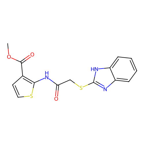 methyl 2-{[(1H-benzimidazol-2-ylsulfanyl)acetyl]amino}thiophene-3-carboxylate structure