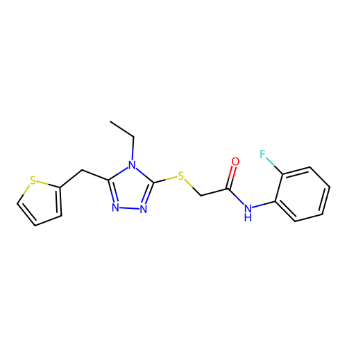 2-{[4-ethyl-5-(thiophen-2-ylmethyl)-4H-1,2,4-triazol-3-yl]sulfanyl}-N-(2-fluorophenyl)acetamide structure