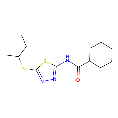 N-(5-butan-2-ylsulfanyl-1,3,4-thiadiazol-2-yl)cyclohexanecarboxamide structure