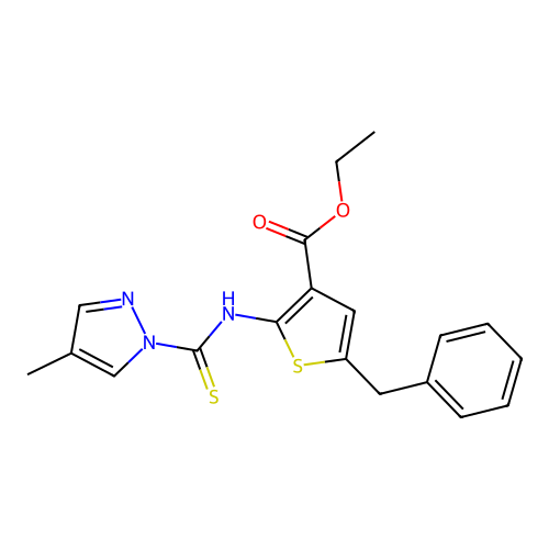 ethyl 2-{[(4-methylpyrazolyl)thioxomethyl]amino}-5-benzylthiophene-3-carboxyla te structure