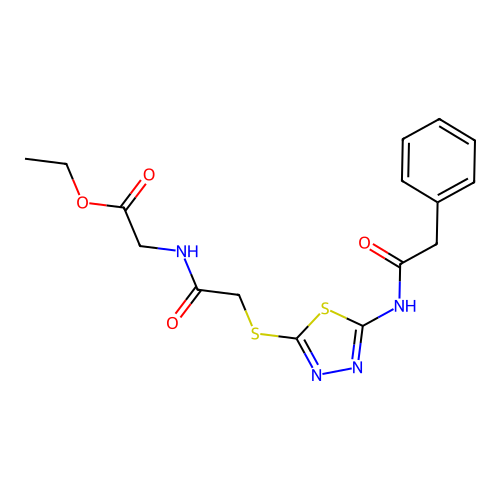 Ethyl 2-(2-((5-(2-phenylacetamido)-1,3,4-thiadiazol-2-yl)thio)acetamido)acetate structure
