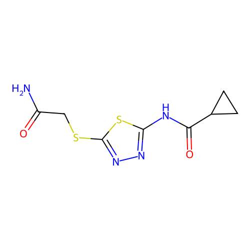 N-[5-(2-amino-2-oxoethyl)sulfanyl-1,3,4-thiadiazol-2-yl]cyclopropanecarboxamide structure