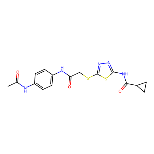 N-[5-({[(4-acetamidophenyl)carbamoyl]methyl}sulfanyl)-1,3,4-thiadiazol-2-yl]cyclopropanecarboxamide structure