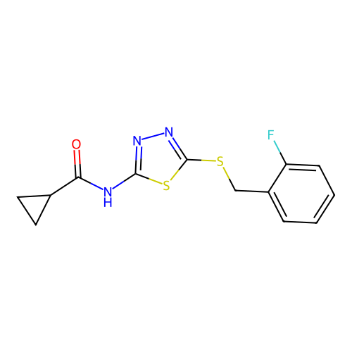 N-(5-((2-fluorobenzyl)thio)-1,3,4-thiadiazol-2-yl)cyclopropanecarboxamide structure