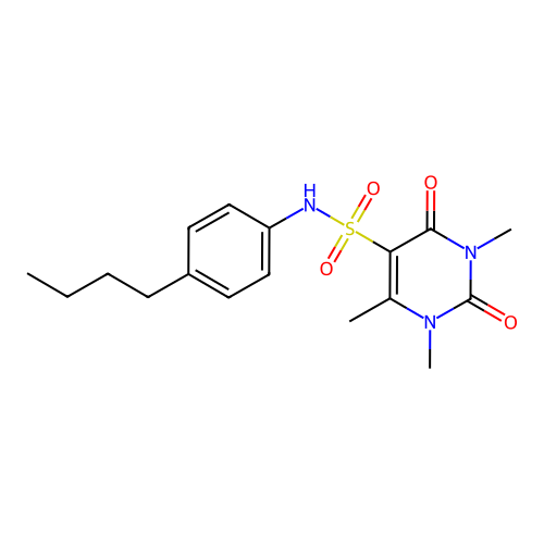 N-(4-butylphenyl)-1,3,4-trimethyl-2,6-dioxopyrimidine-5-sulfonamide structure