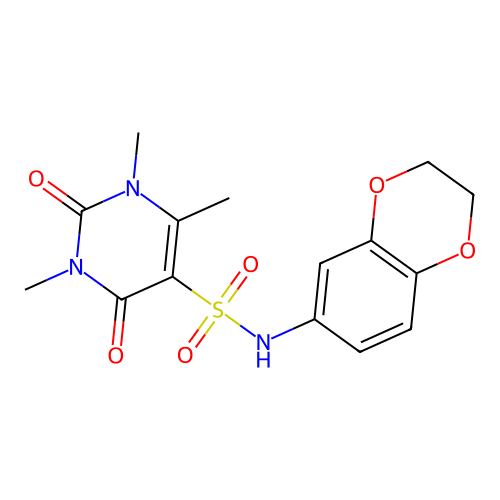 N-(2,3-dihydro-1,4-benzodioxin-6-yl)-1,3,4-trimethyl-2,6-dioxopyrimidine-5-sulfonamide structure