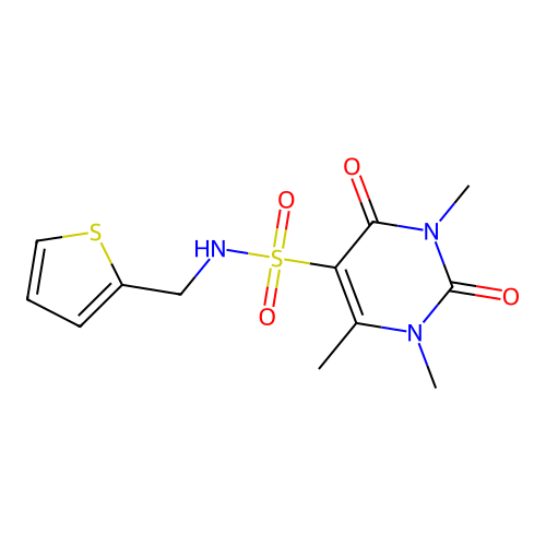 1,3,4-trimethyl-2,6-dioxo-N-(thiophen-2-ylmethyl)pyrimidine-5-sulfonamide structure