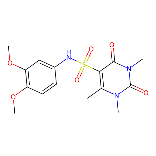 N-(3,4-dimethoxyphenyl)-1,3,4-trimethyl-2,6-dioxopyrimidine-5-sulfonamide structure