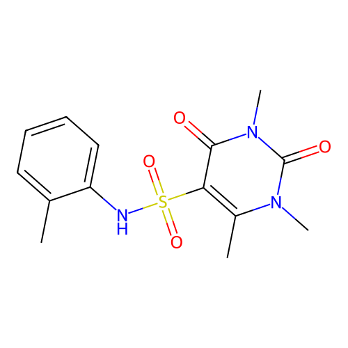 1,3,4-trimethyl-N-(2-methylphenyl)-2,6-dioxopyrimidine-5-sulfonamide structure