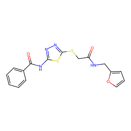 N-[5-[2-(furan-2-ylmethylamino)-2-oxoethyl]sulfanyl-1,3,4-thiadiazol-2-yl]benzamide structure