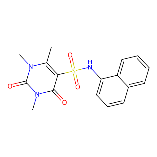 1,3,4-trimethyl-N-naphthalen-1-yl-2,6-dioxopyrimidine-5-sulfonamide structure