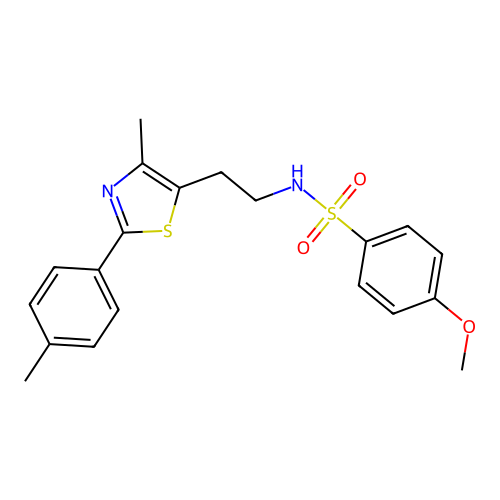 4-methoxy-N-{2-[4-methyl-2-(4-methylphenyl)-1,3-thiazol-5-yl]ethyl}benzene-1-sulfonamide structure
