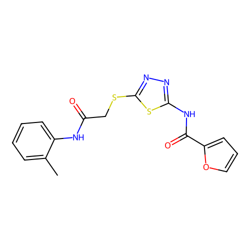 N-[5-({[(2-methylphenyl)carbamoyl]methyl}sulfanyl)-1,3,4-thiadiazol-2-yl]furan-2-carboxamide structure